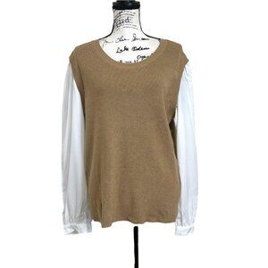 Karl Lagerfeld Women's Layered Look Sweater Top Shirt With White Sleeves Size XL